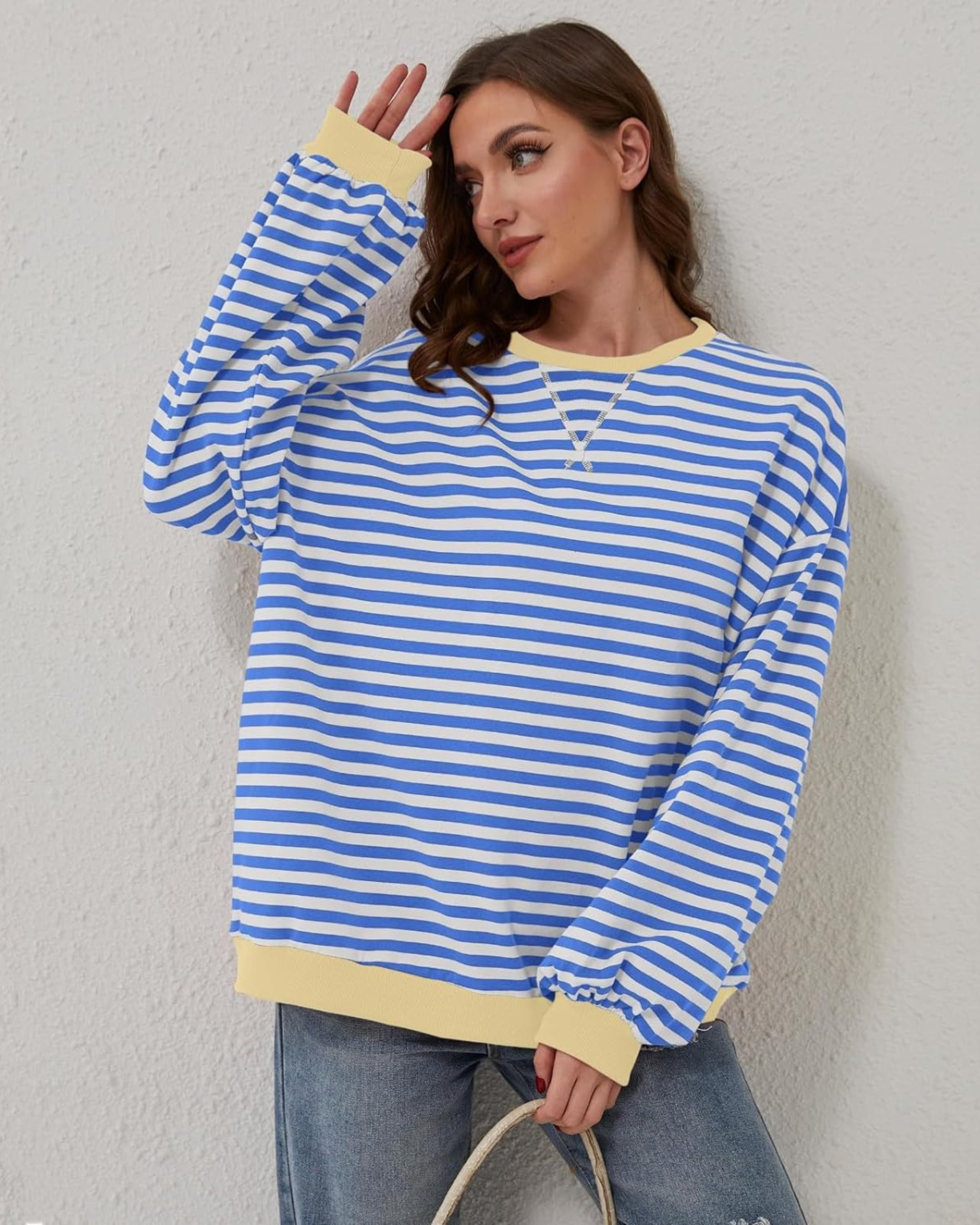 LUA - PREVELIKI PRUGASTI SVEATSHIRT DUGIH RUKAVA