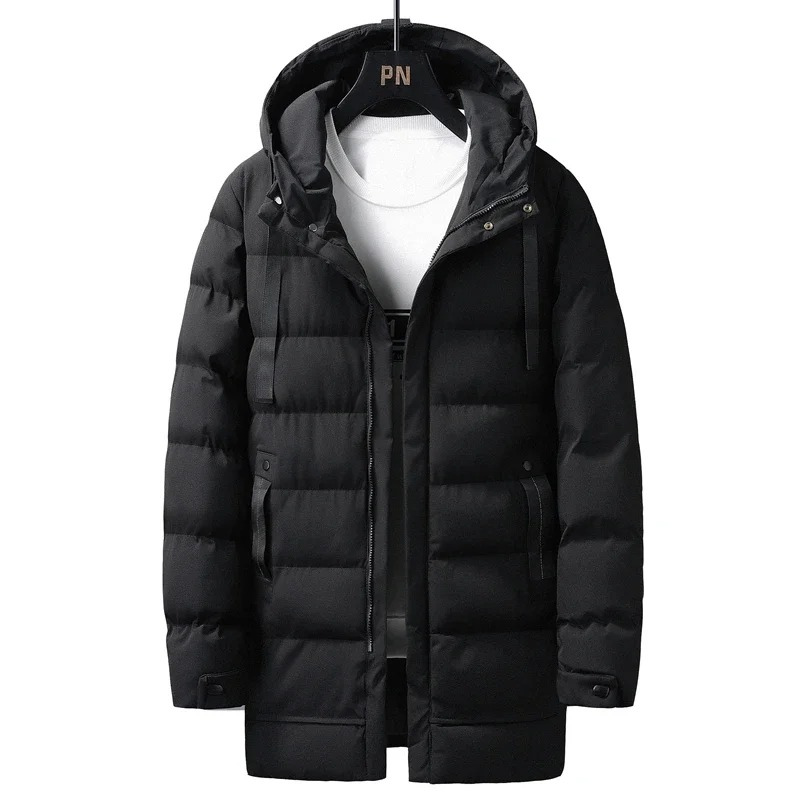 Casual duga muška puffer jakna s kapuljačom i džepovima Savršena za jesen/zimu