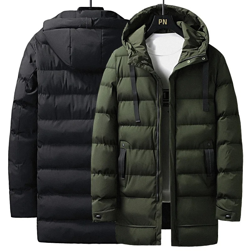 Casual duga muška puffer jakna s kapuljačom i džepovima Savršena za jesen/zimu