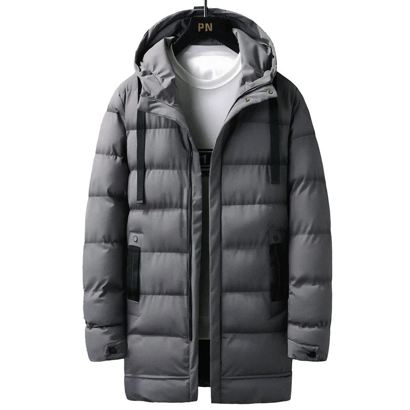 Casual duga muška puffer jakna s kapuljačom i džepovima Savršena za jesen/zimu