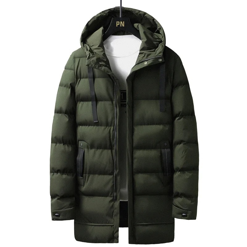 Casual duga muška puffer jakna s kapuljačom i džepovima Savršena za jesen/zimu
