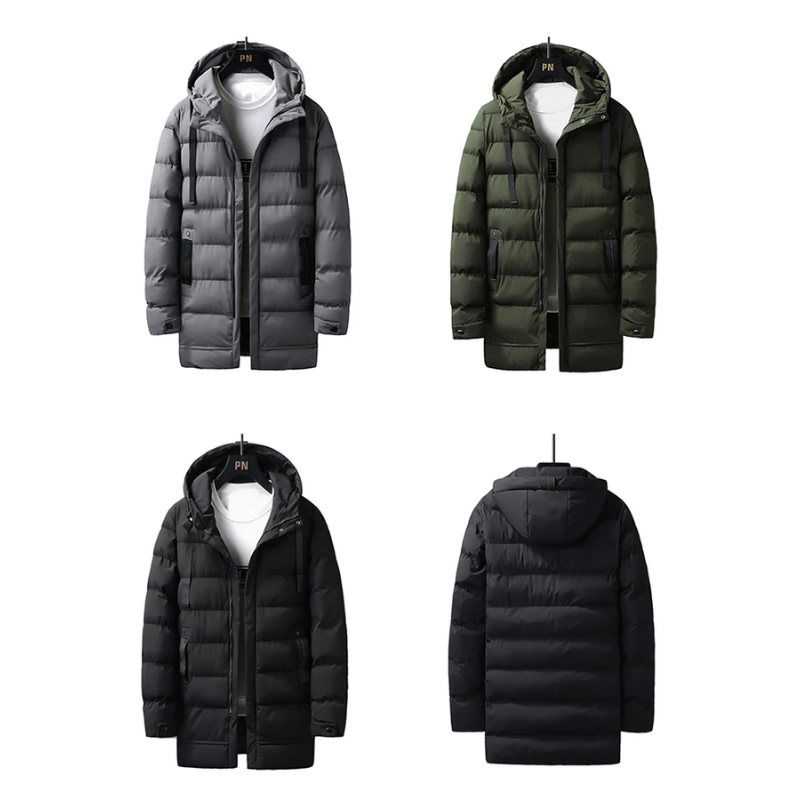 Casual duga muška puffer jakna s kapuljačom i džepovima Savršena za jesen/zimu